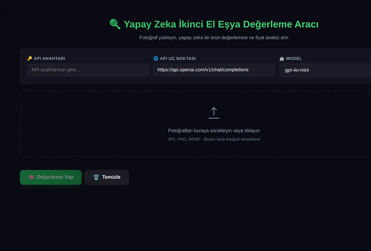 Yapay Zeka İkinci El Eşya Değerleme Aracı ekran görüntüsü