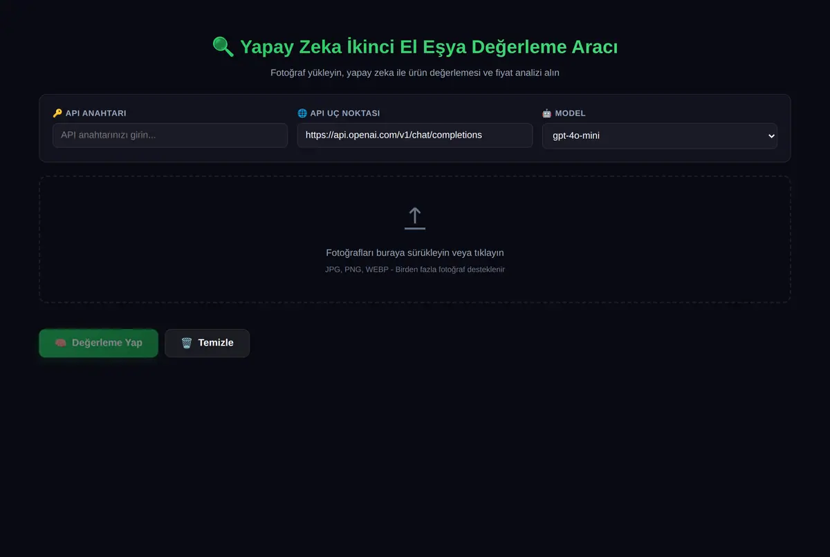 Yapay Zeka İkinci El Eşya Değerleme Aracı ekran görüntüsü 3