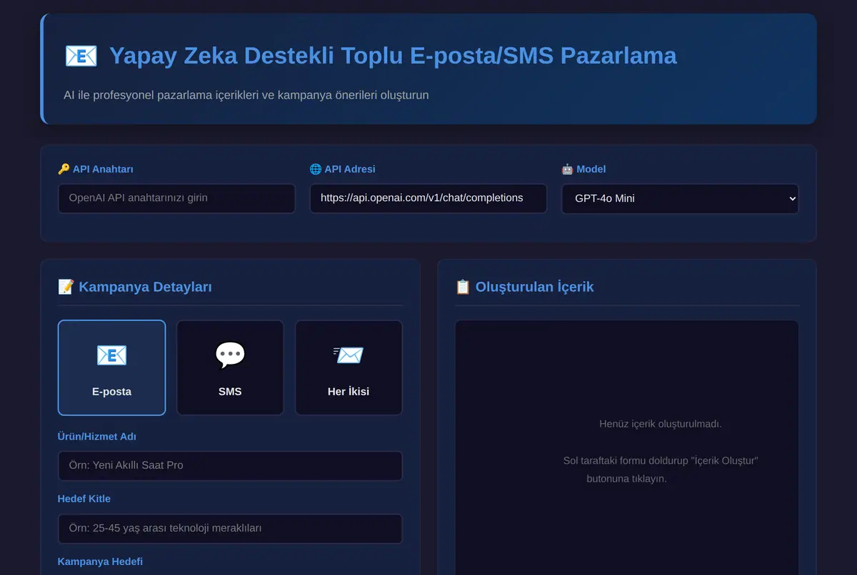 Yapay Zeka Destekli Toplu E-posta/SMS Pazarlama ekran görüntüsü 2