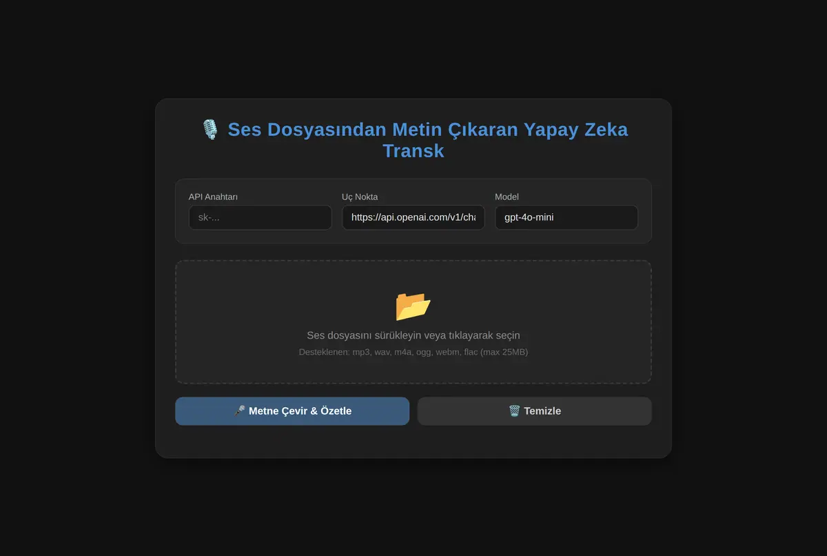 Ses Dosyasından Metin Çıkaran Yapay Zeka Transk ekran görüntüsü 2