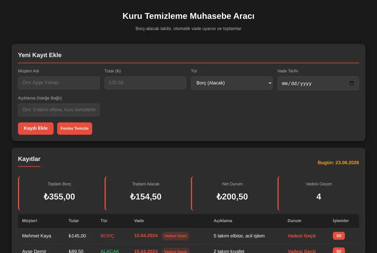 Kuru Temizleme Muhasebe Aracı ekran görüntüsü 2