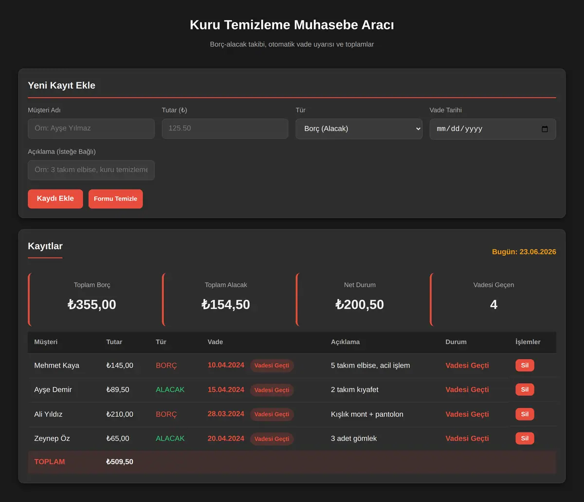 Kuru Temizleme Muhasebe Aracı ekran görüntüsü 3