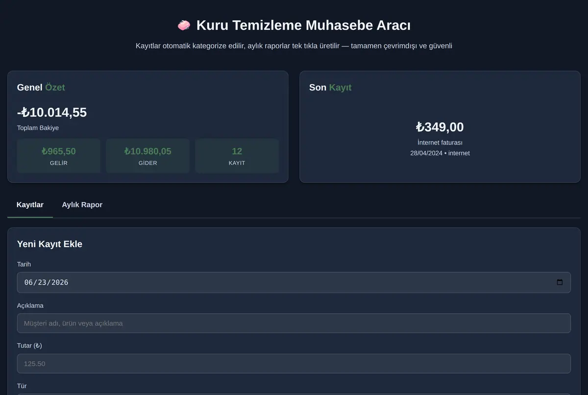 Kuru Temizleme Muhasebe Aracı ekran görüntüsü 2