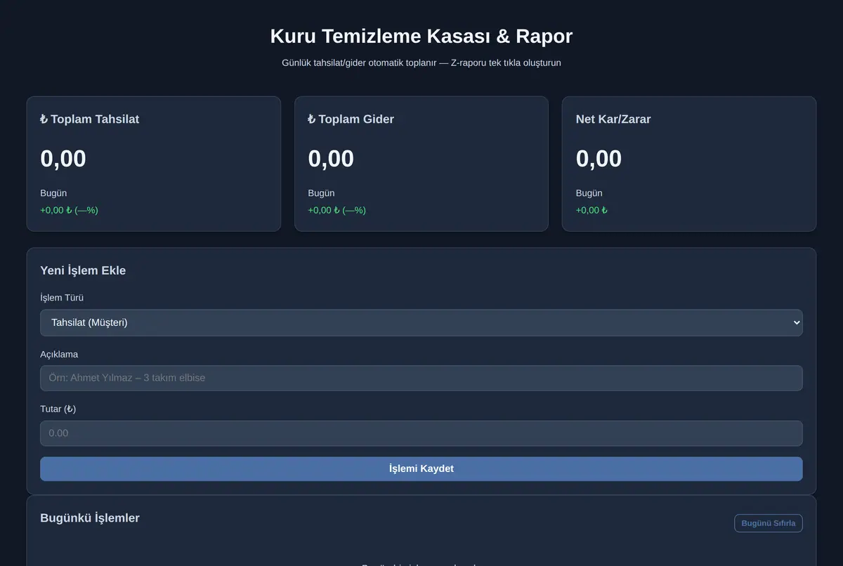 Kuru Temizleme Kasası & Rapor ekran görüntüsü 2
