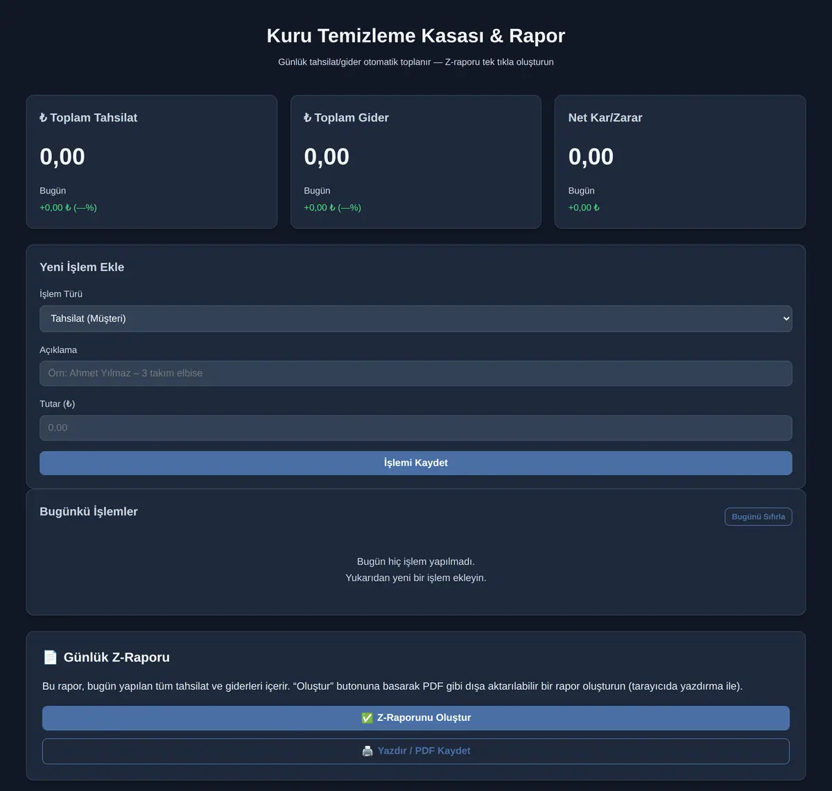 Kuru Temizleme Kasası & Rapor ekran görüntüsü 3
