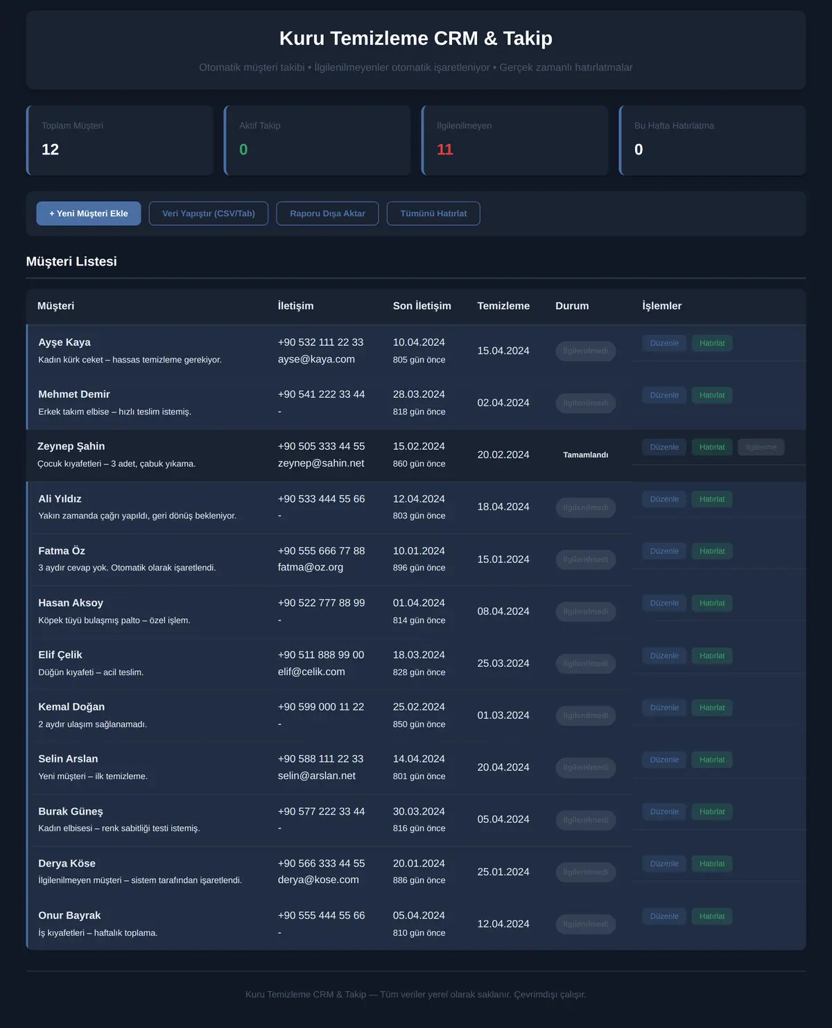 Kuru Temizleme CRM & Takip ekran görüntüsü 3