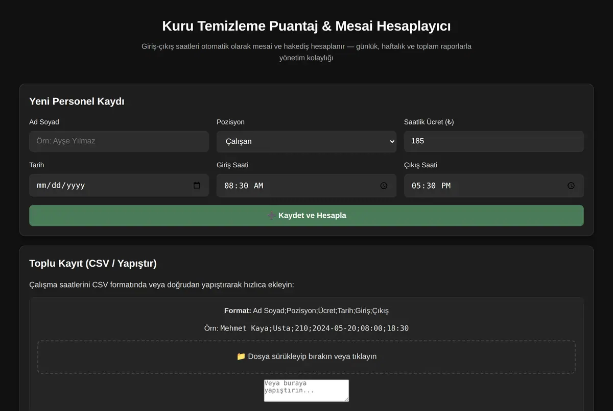 Kuru Temizleme Puantaj & Mesai Hesaplayıcı ekran görüntüsü 2