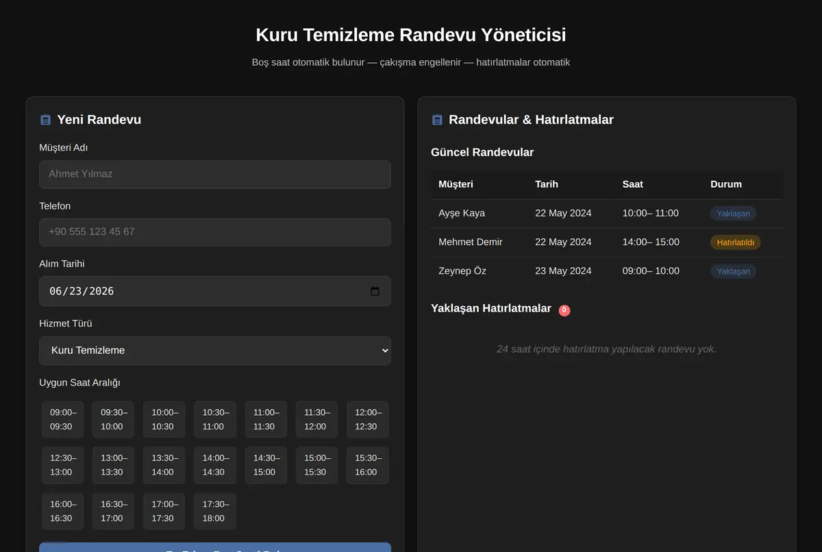 Kuru Temizleme Randevu Yöneticisi ekran görüntüsü 2