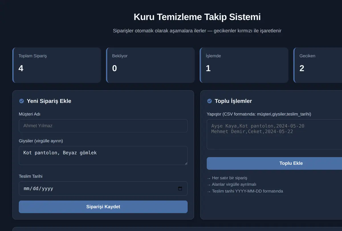 Kuru Temizleme Takip Sistemi ekran görüntüsü