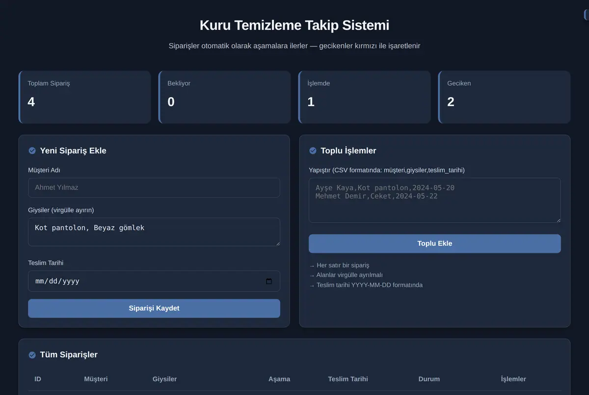 Kuru Temizleme Takip Sistemi ekran görüntüsü 2