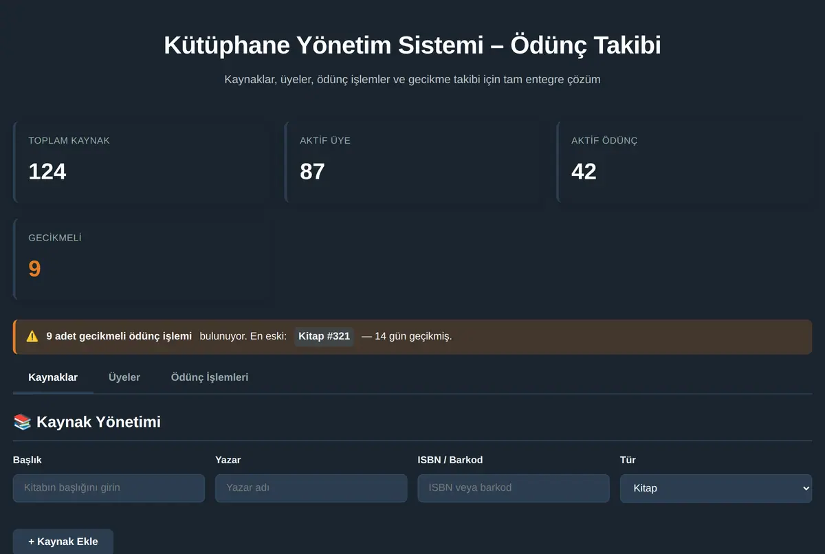 Kütüphane Odunç Yönetim Sistemi ekran görüntüsü 2
