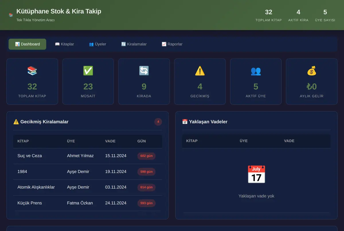 Kütüphane Stok & Kira Takip Aracı ekran görüntüsü 2