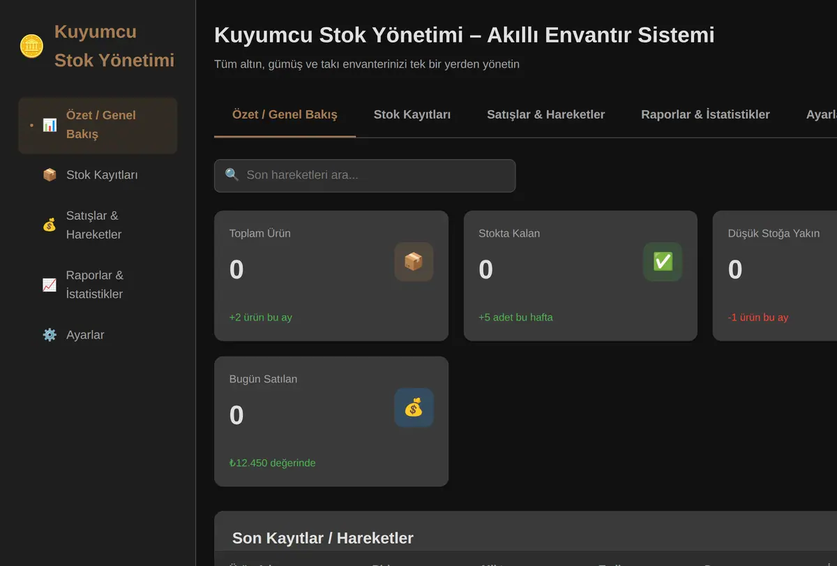 Kuyumcu Stok Yönetimi - Akıllı Envantır Sistemi ekran görüntüsü