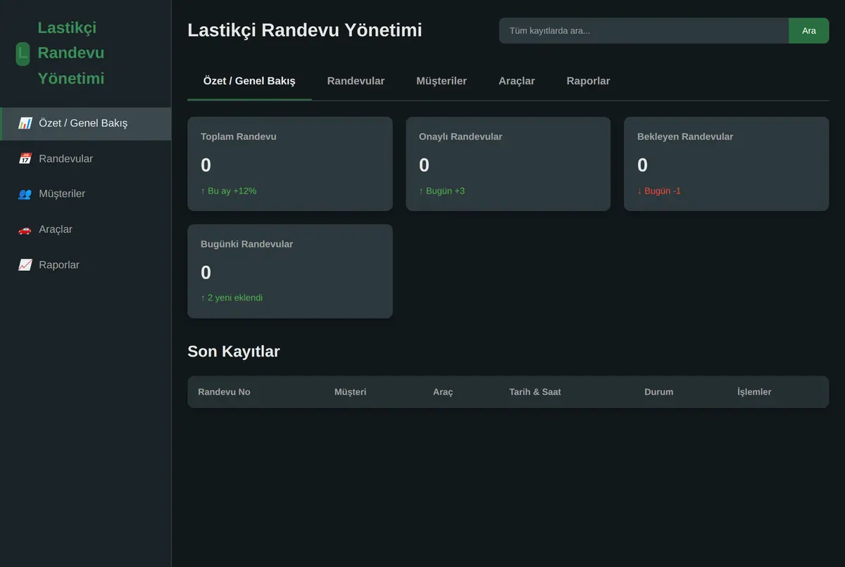 Lastikçi Randevu Yönetimi ekran görüntüsü 2