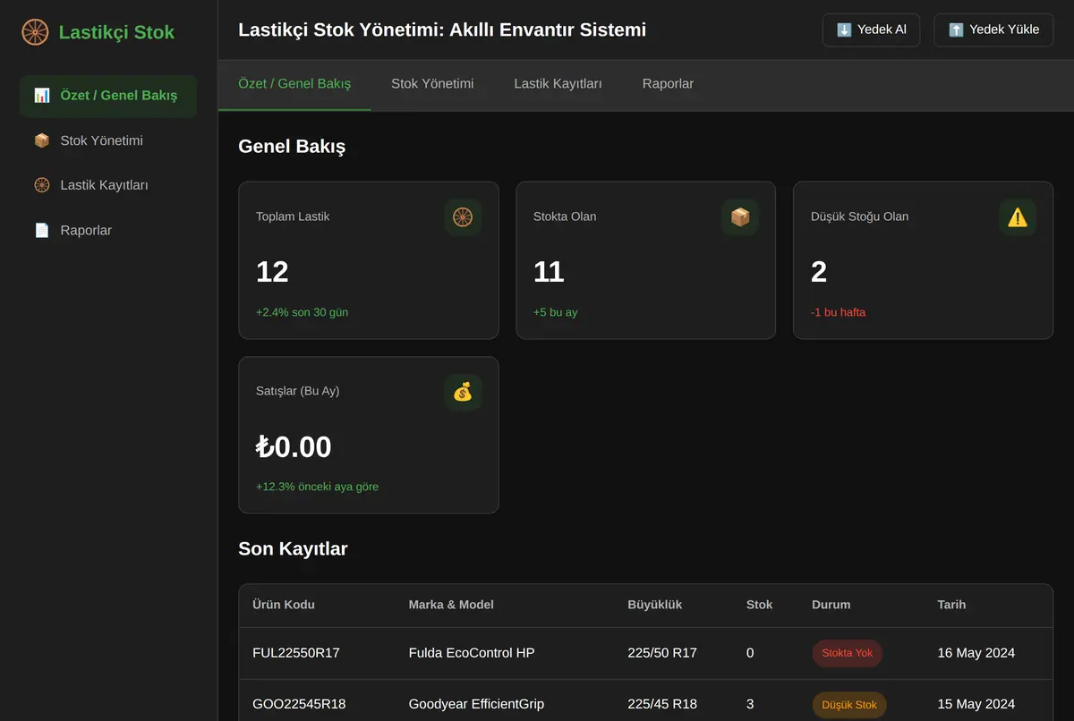 Lastikçi Stok Yönetimi: Akıllı Envantır Sistemi ekran görüntüsü 2
