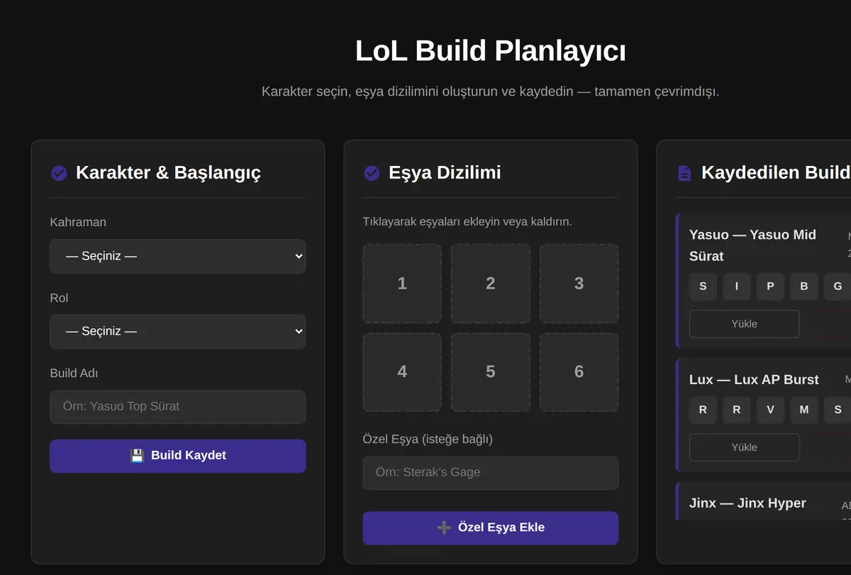 LoL Build Planlayıcı - Eşya Dizilimi Aracı ekran görüntüsü