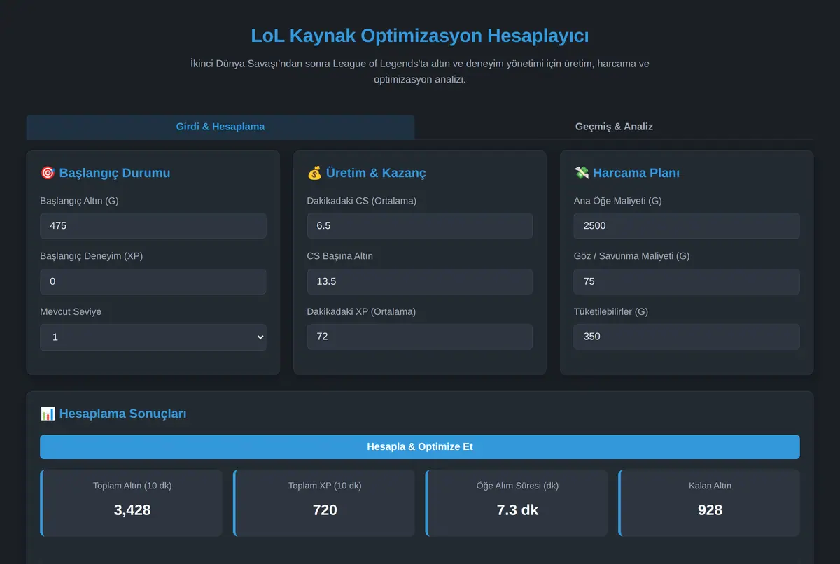 LoL Kaynak Optimizasyon Hesaplayıcı ekran görüntüsü 2