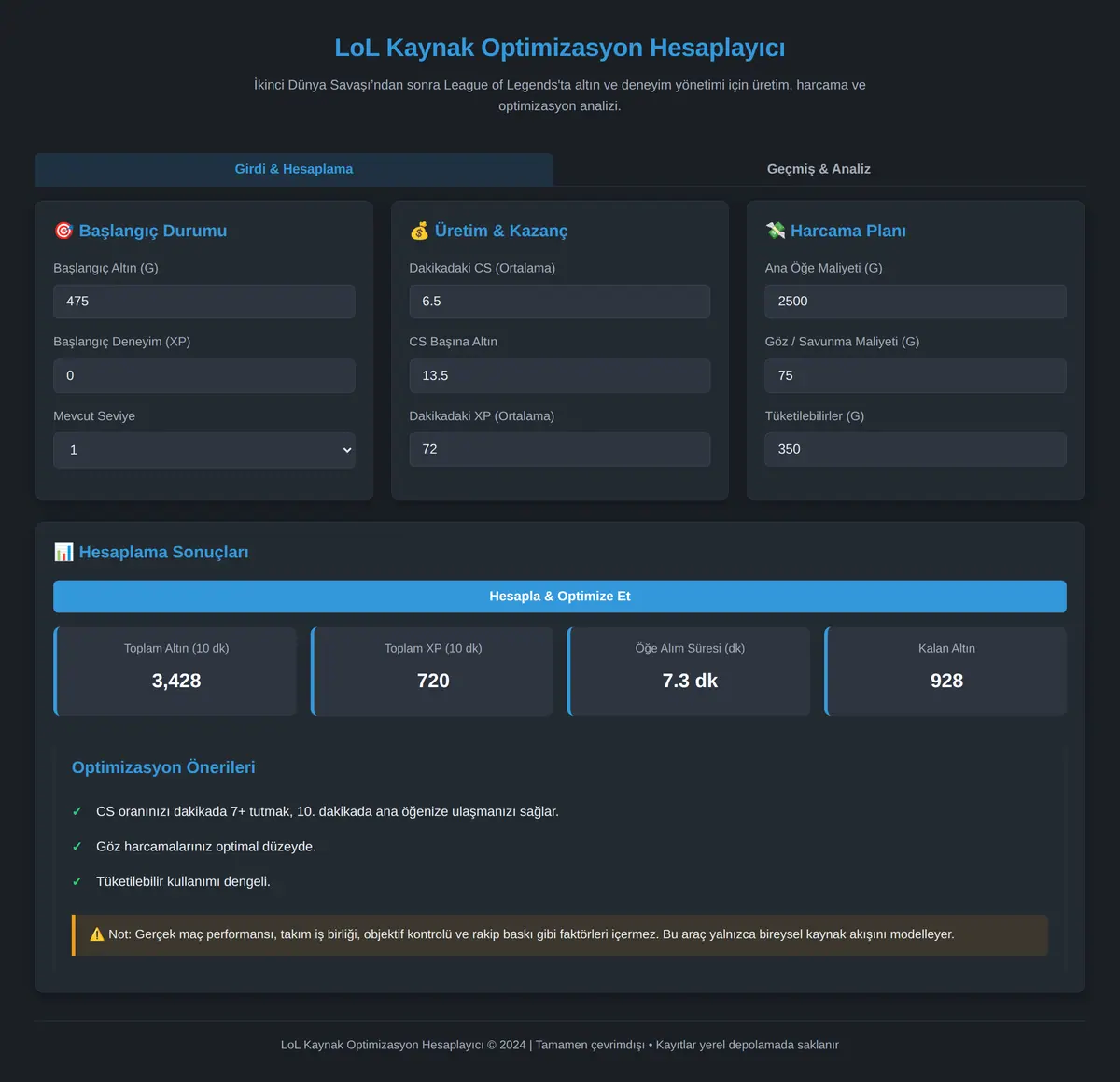 LoL Kaynak Optimizasyon Hesaplayıcı ekran görüntüsü 3