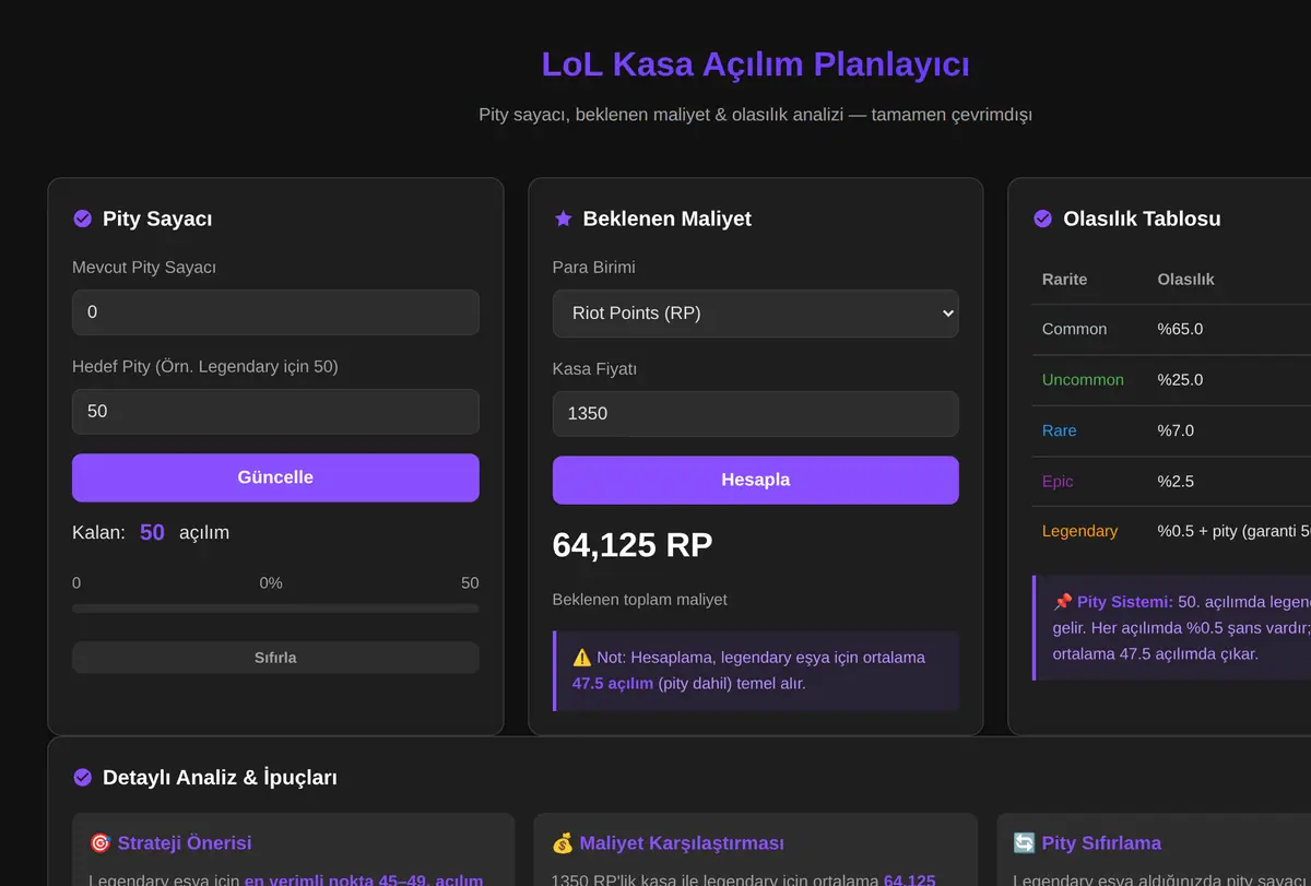 LoL Kasa Açılım Planlayıcı ekran görüntüsü