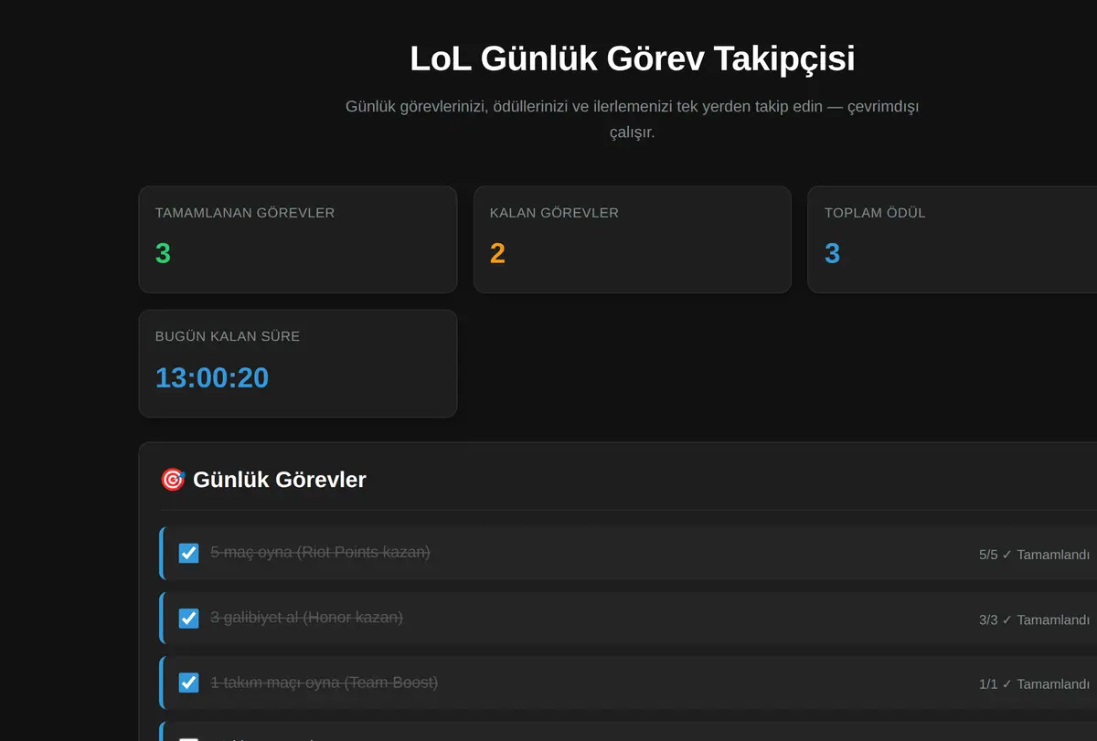 LoL Günlük Görev Takipçisi ekran görüntüsü