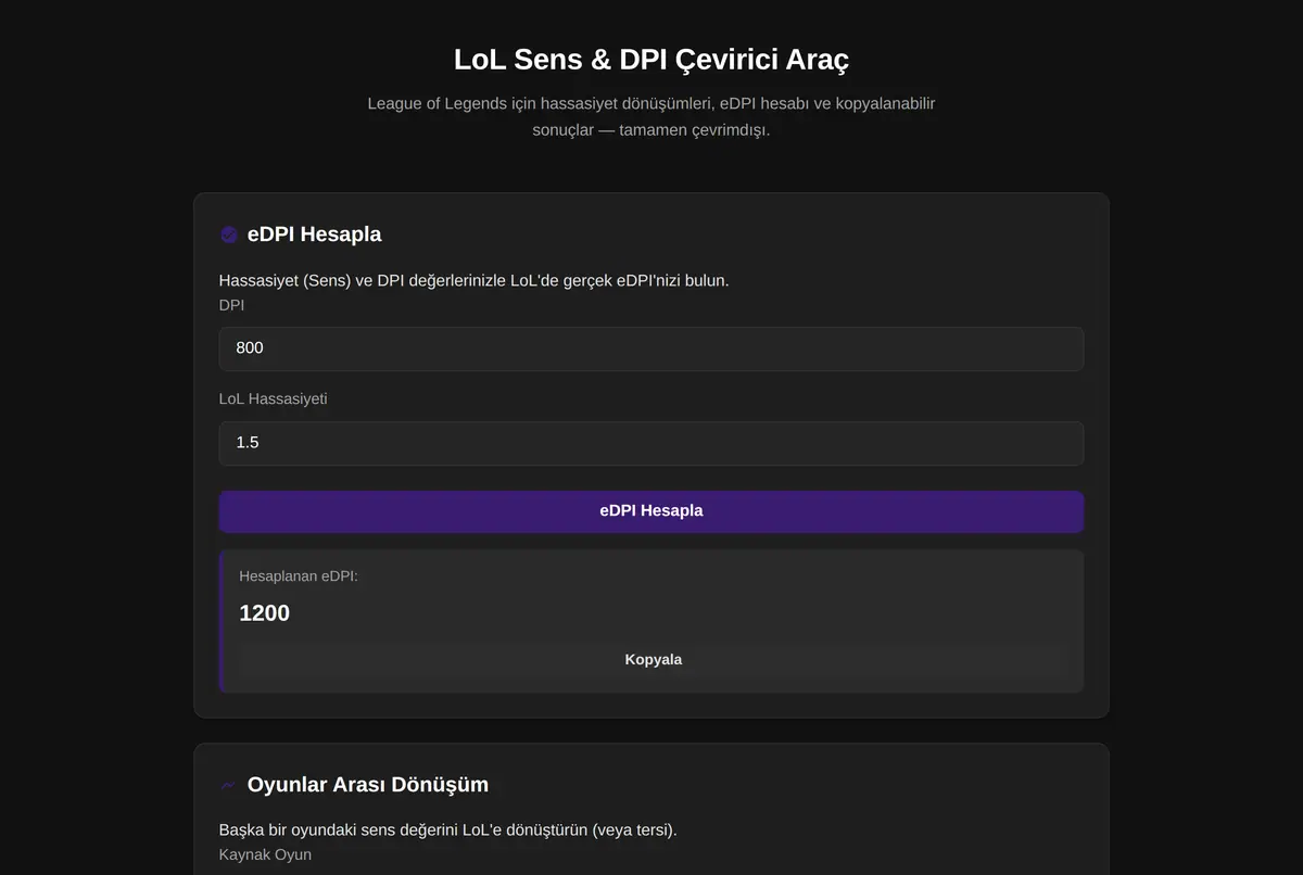 LoL Sens & DPI Çevirici Araç ekran görüntüsü 2