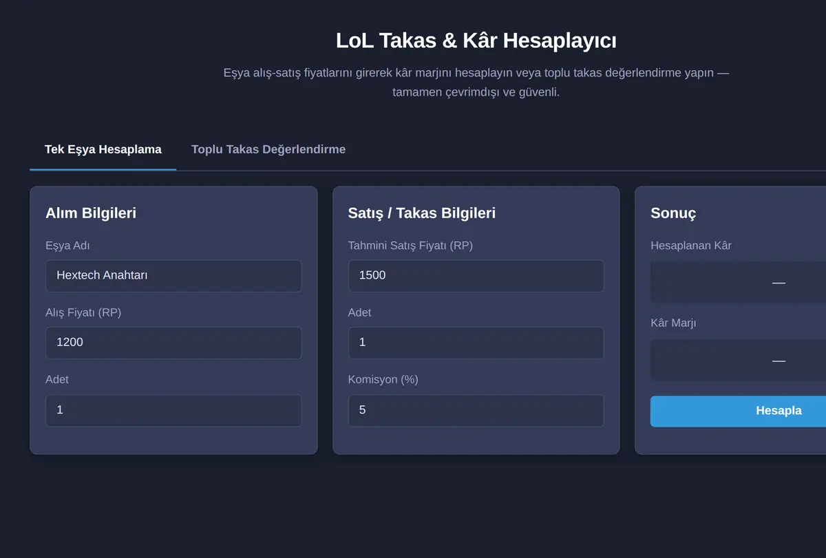 LoL Takas & Kâr Hesaplayıcı ekran görüntüsü