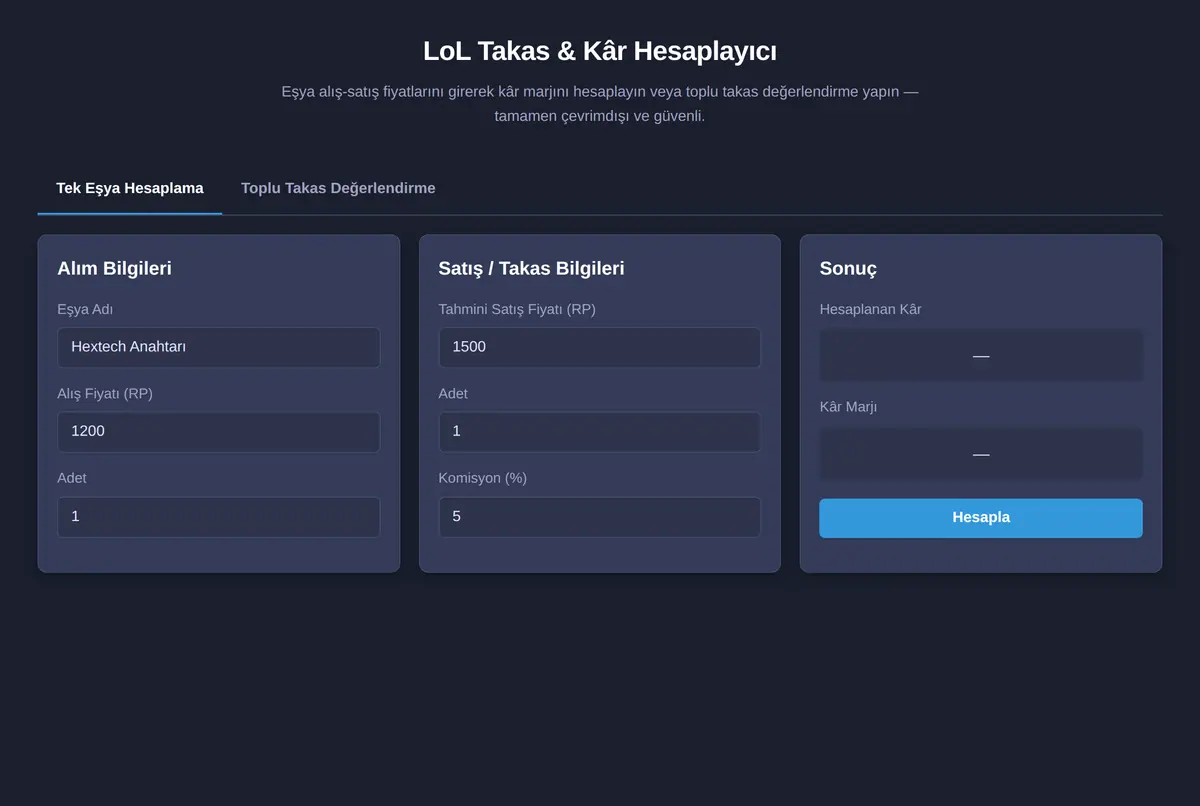 LoL Takas & Kâr Hesaplayıcı ekran görüntüsü 3