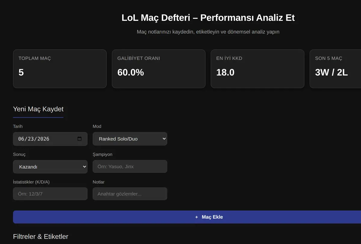 LoL Maç Defteri - Performansı Analiz Et ekran görüntüsü