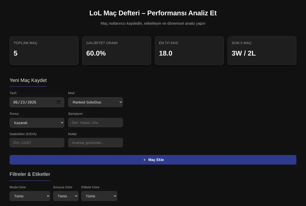 LoL Maç Defteri - Performansı Analiz Et ekran görüntüsü 2