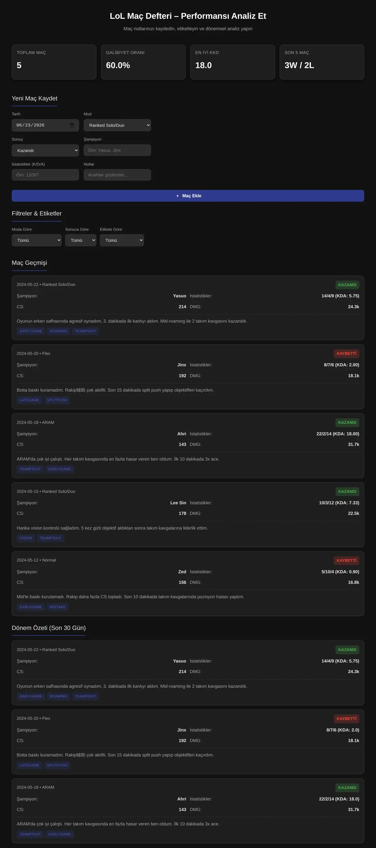 LoL Maç Defteri - Performansı Analiz Et ekran görüntüsü 3