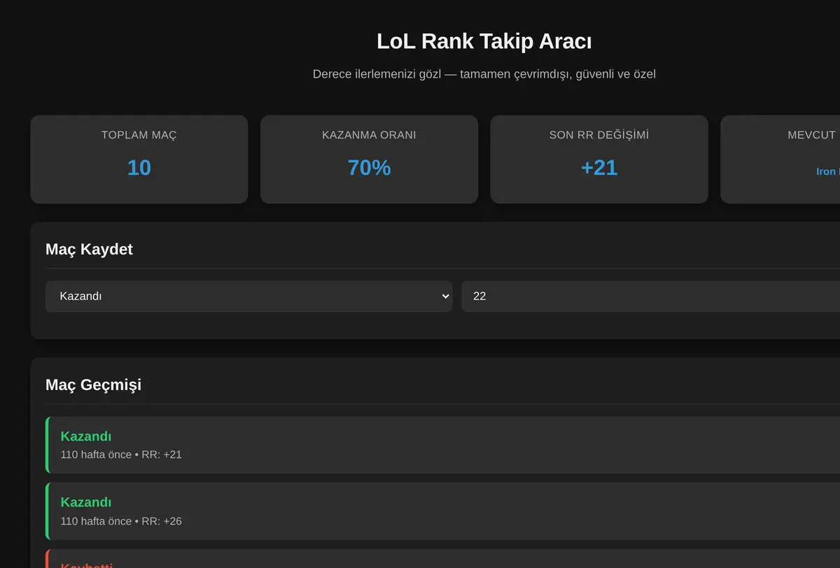LoL Rank Takip Aracı - Derece İlerlemenizi Gözl ekran görüntüsü