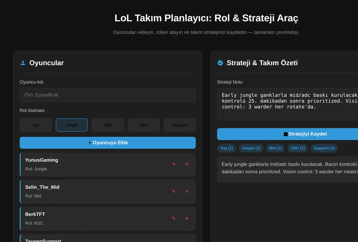 LoL Takım Planlayıcı: Rol & Strateji Araç ekran görüntüsü