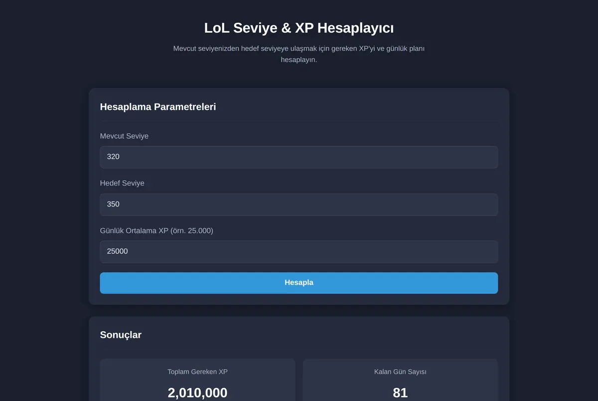 LoL Seviye & XP Hesaplayıcı ekran görüntüsü 2
