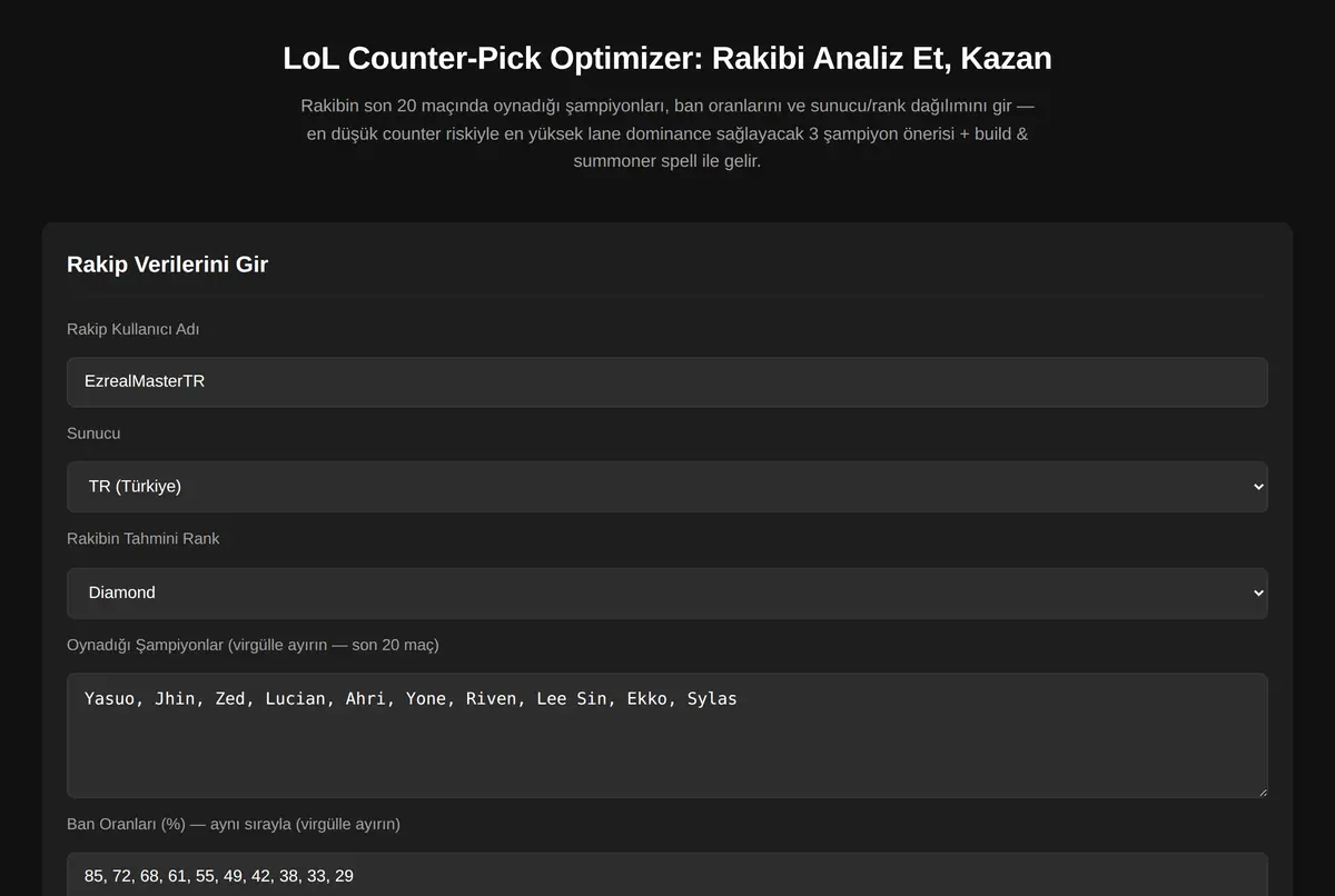 LoL Counter-Pick Optimizer: Rakibi Analiz Et, Kazan ekran görüntüsü 2