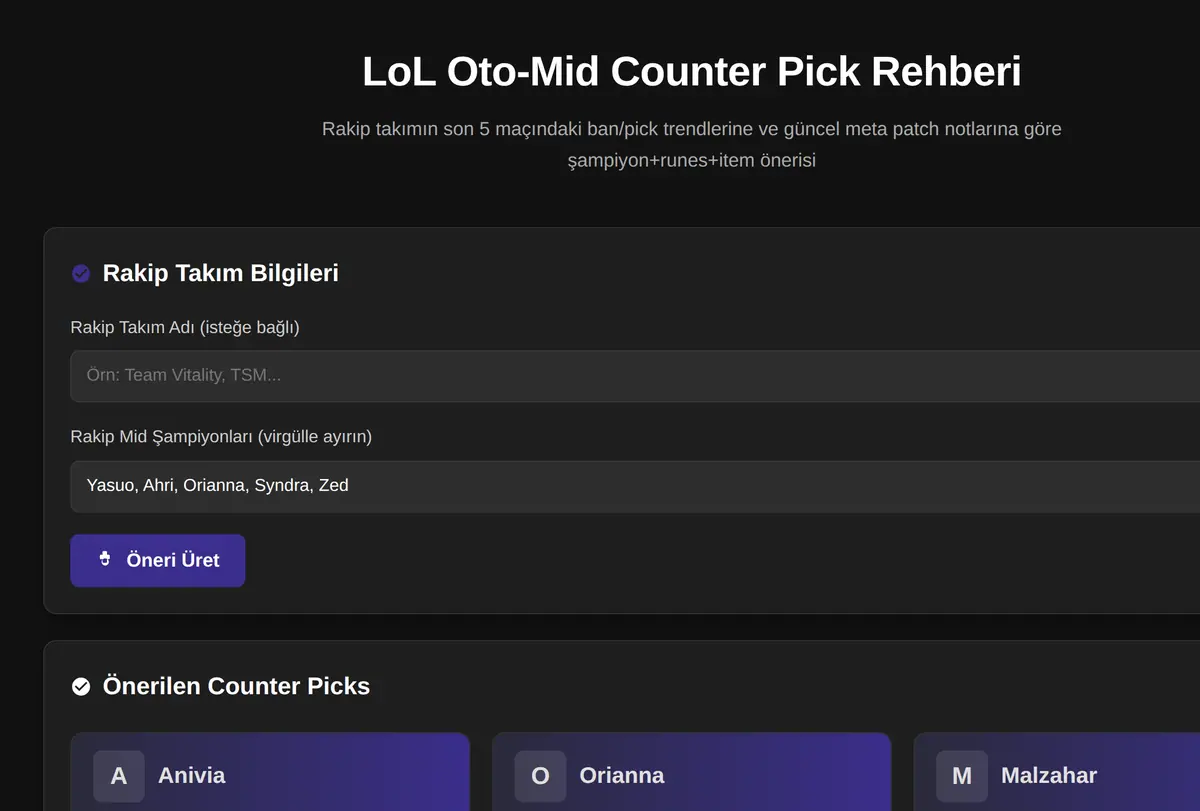 LoL Oto-Mid Counter Pick Rehberi ekran görüntüsü