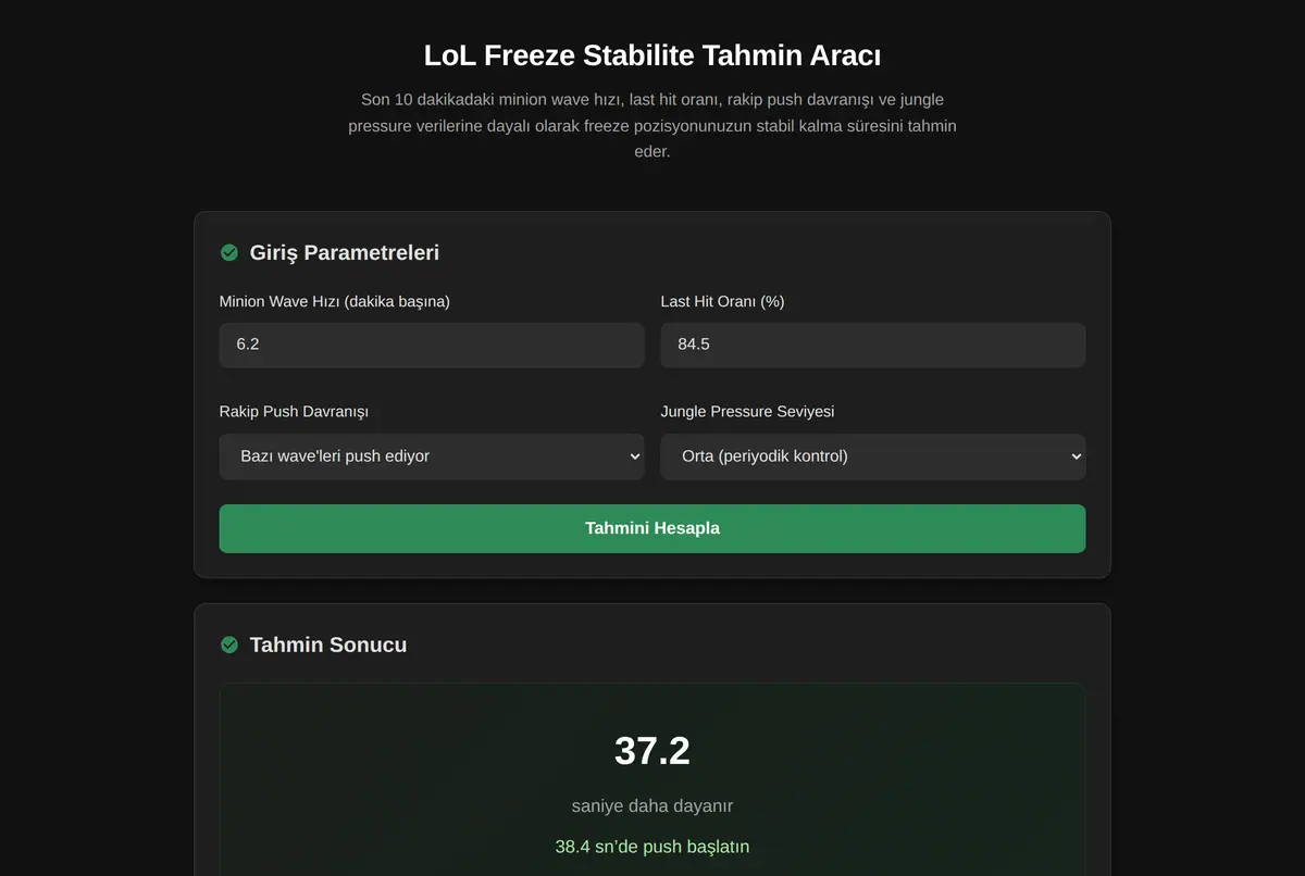 LoL Freeze Stabilite Tahmin Aracı ekran görüntüsü 2