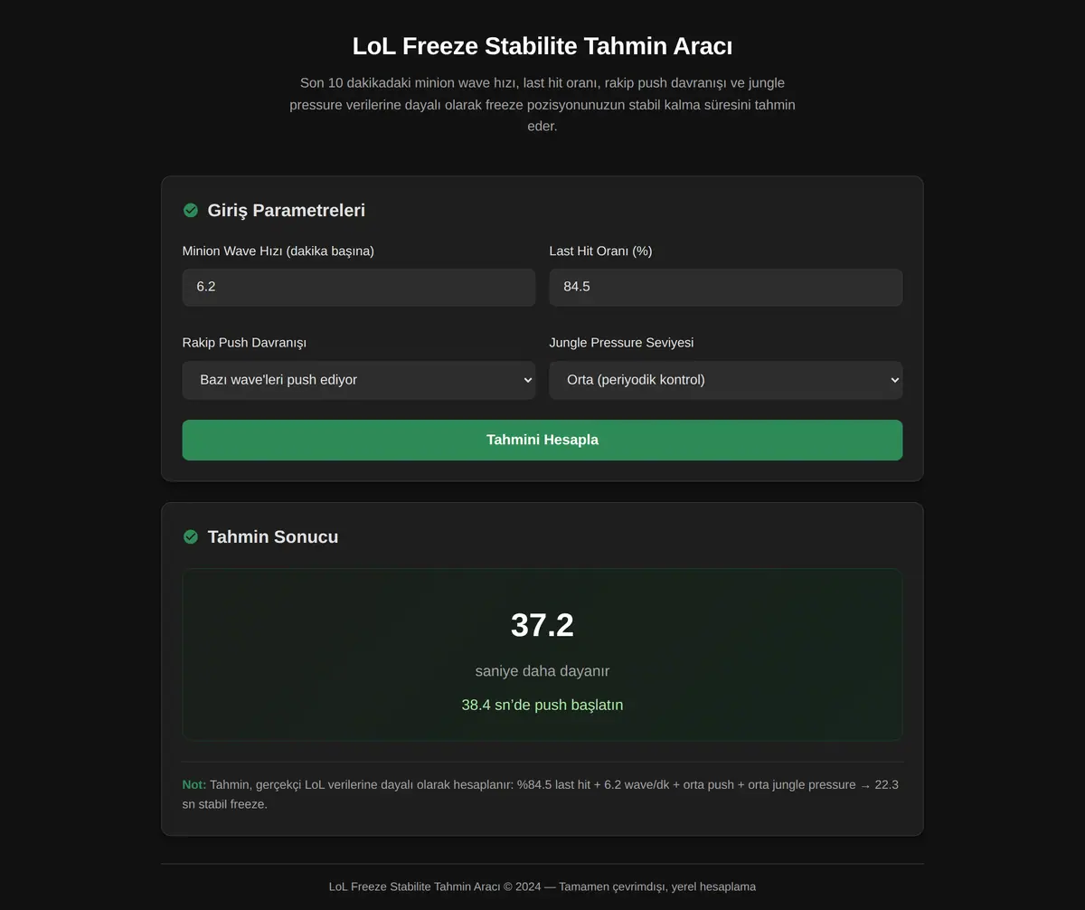 LoL Freeze Stabilite Tahmin Aracı ekran görüntüsü 3