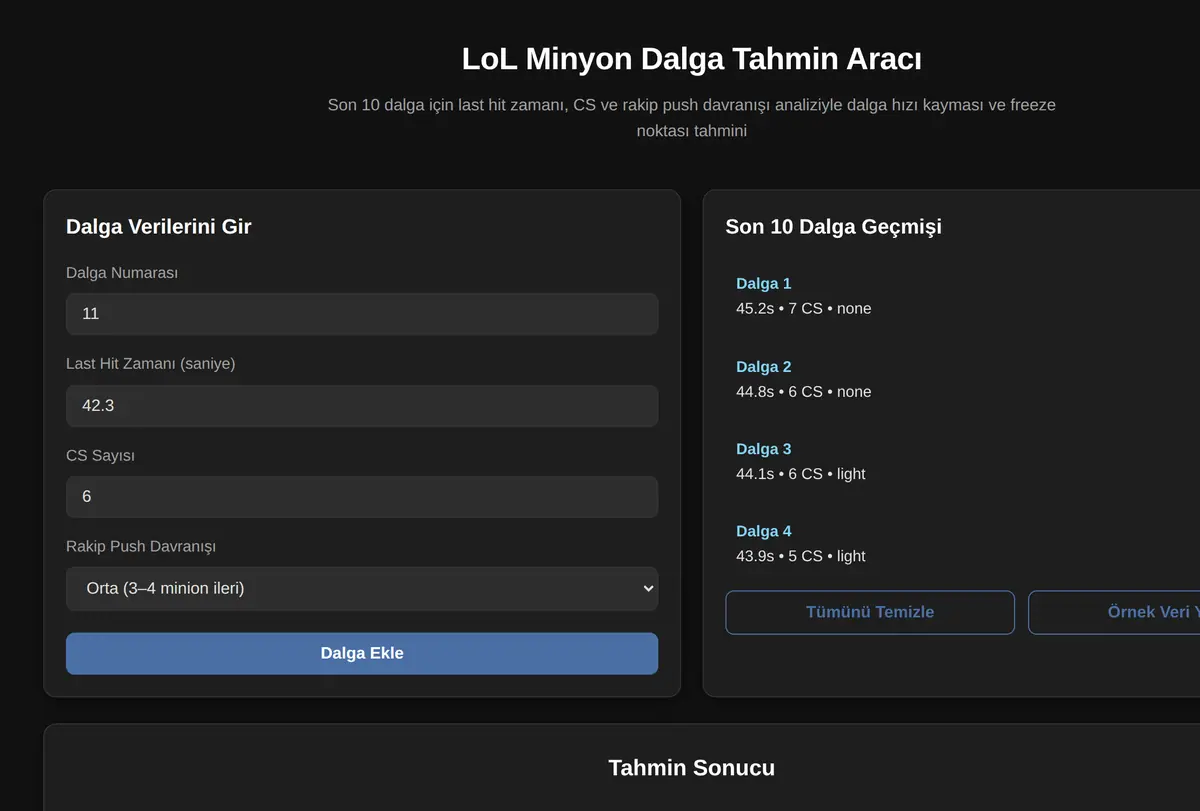LoL Minyon Dalga Tahmin Aracı ekran görüntüsü