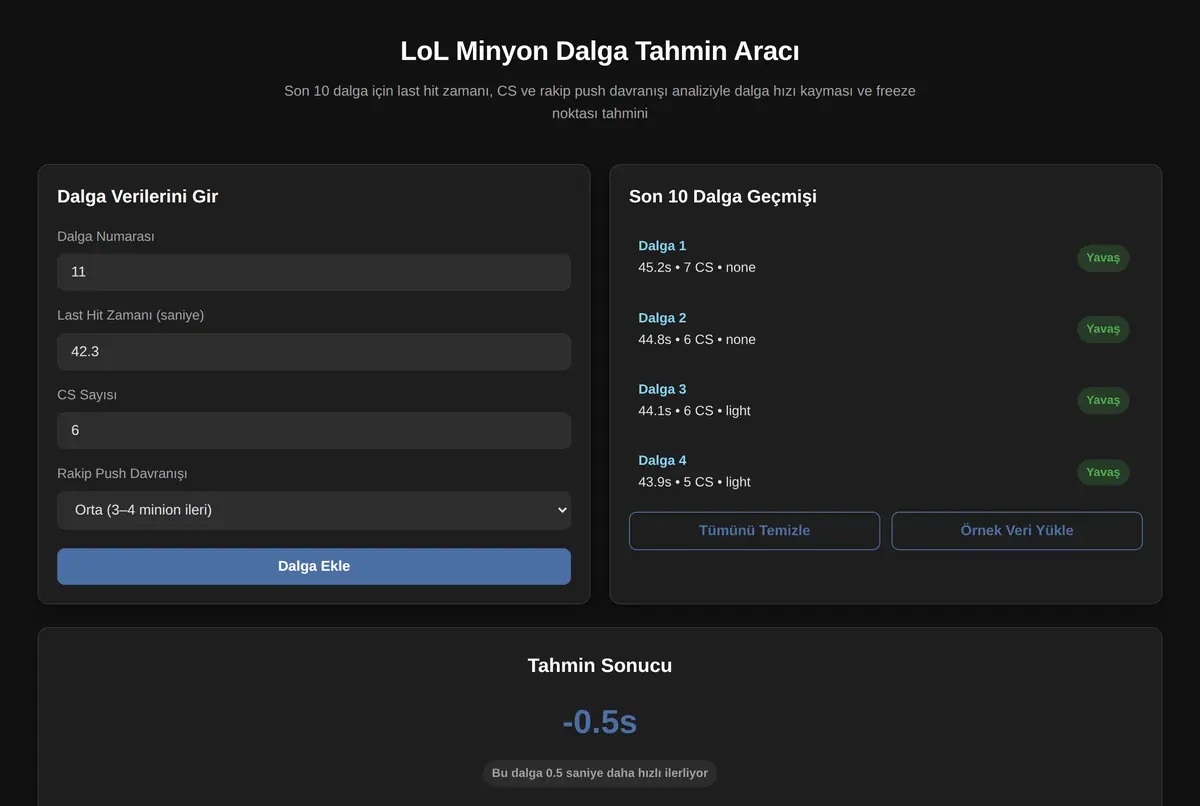 LoL Minyon Dalga Tahmin Aracı ekran görüntüsü 2