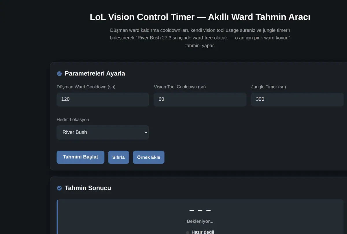 LoL Vision Control Timer, Akıllı Ward Tahmin Aracı ekran görüntüsü