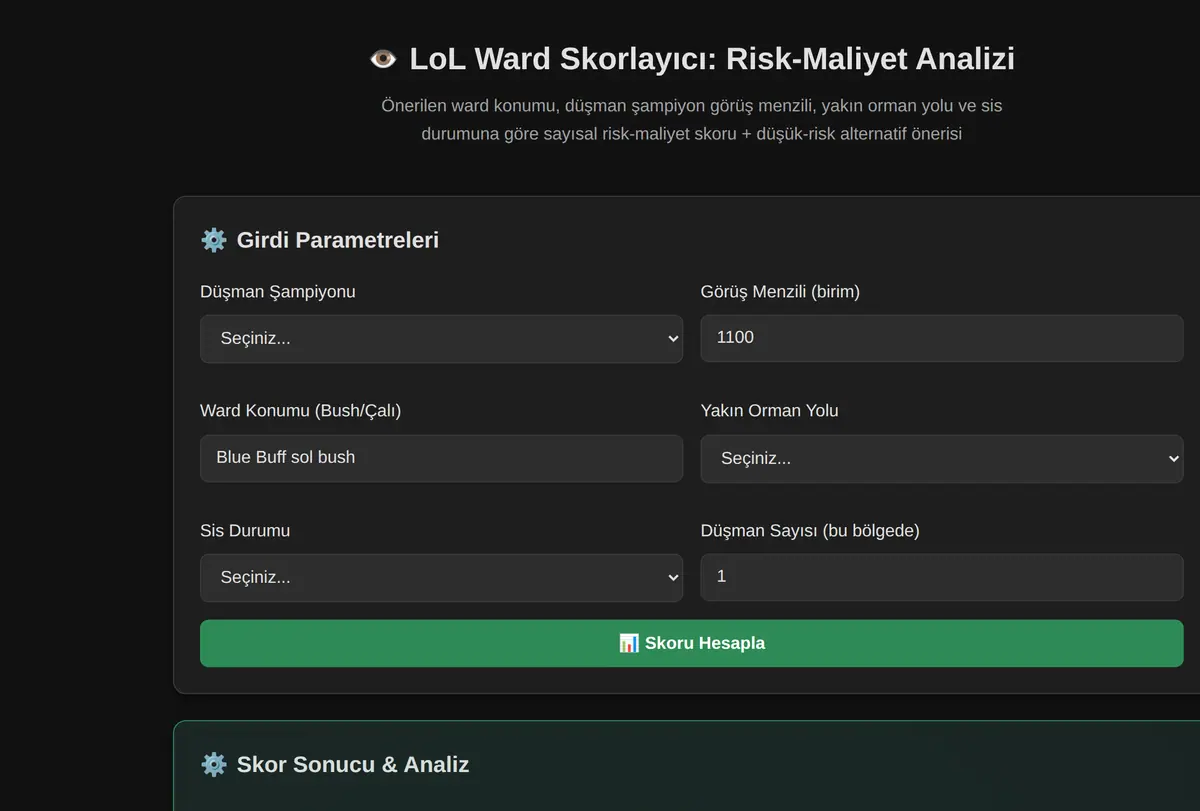 LoL Ward Skorlayıcı: Risk-Maliyet Analizi ekran görüntüsü