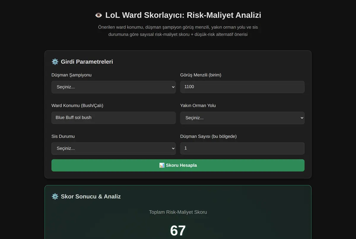 LoL Ward Skorlayıcı: Risk-Maliyet Analizi ekran görüntüsü 2