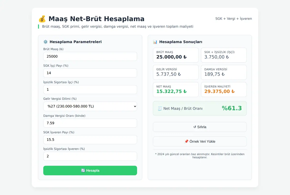 Maaş Net-Brüt Hesaplama Aracı ekran görüntüsü 2