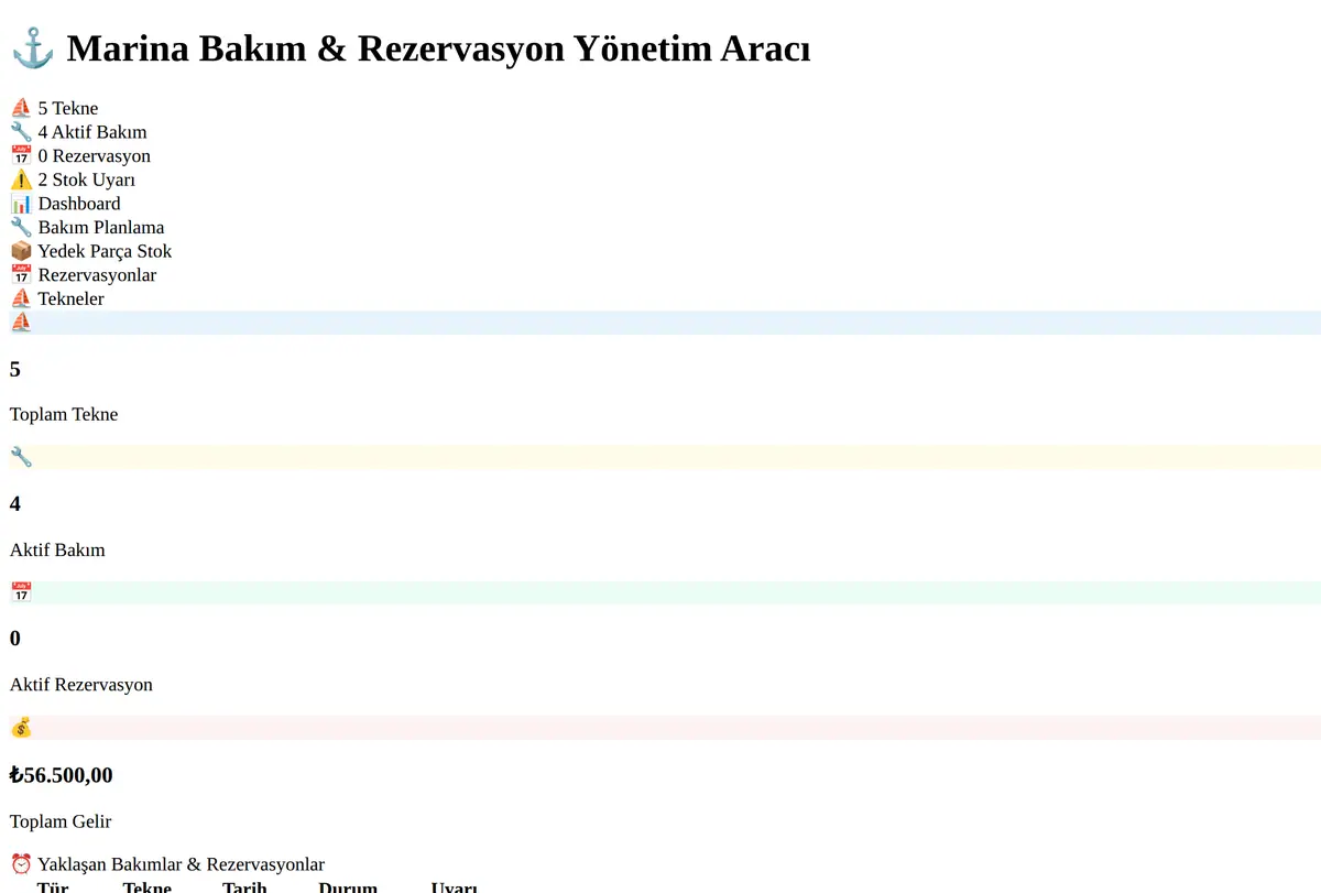 Marina Bakım & Rezervasyon Yönetim Aracı ekran görüntüsü