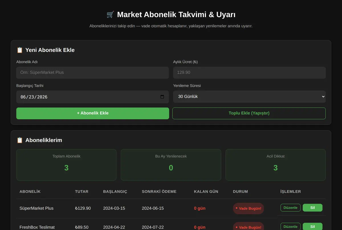 Market Abonelik Takvimi & Uyarı ekran görüntüsü 2
