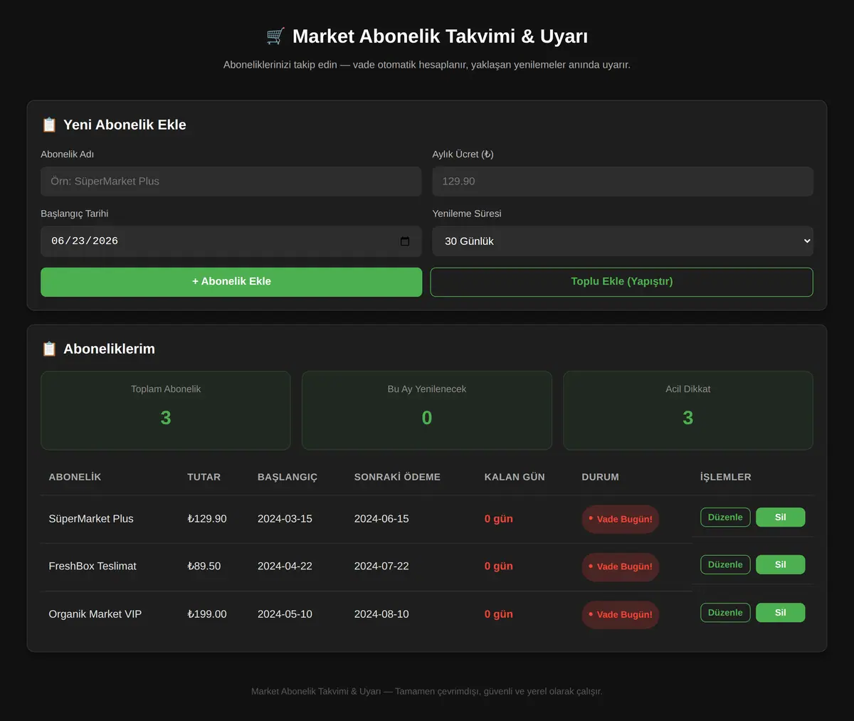 Market Abonelik Takvimi & Uyarı ekran görüntüsü 3