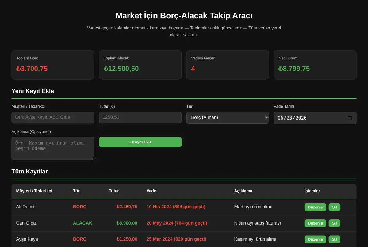 Market İçin Borç-Alacak Takip Aracı ekran görüntüsü 2