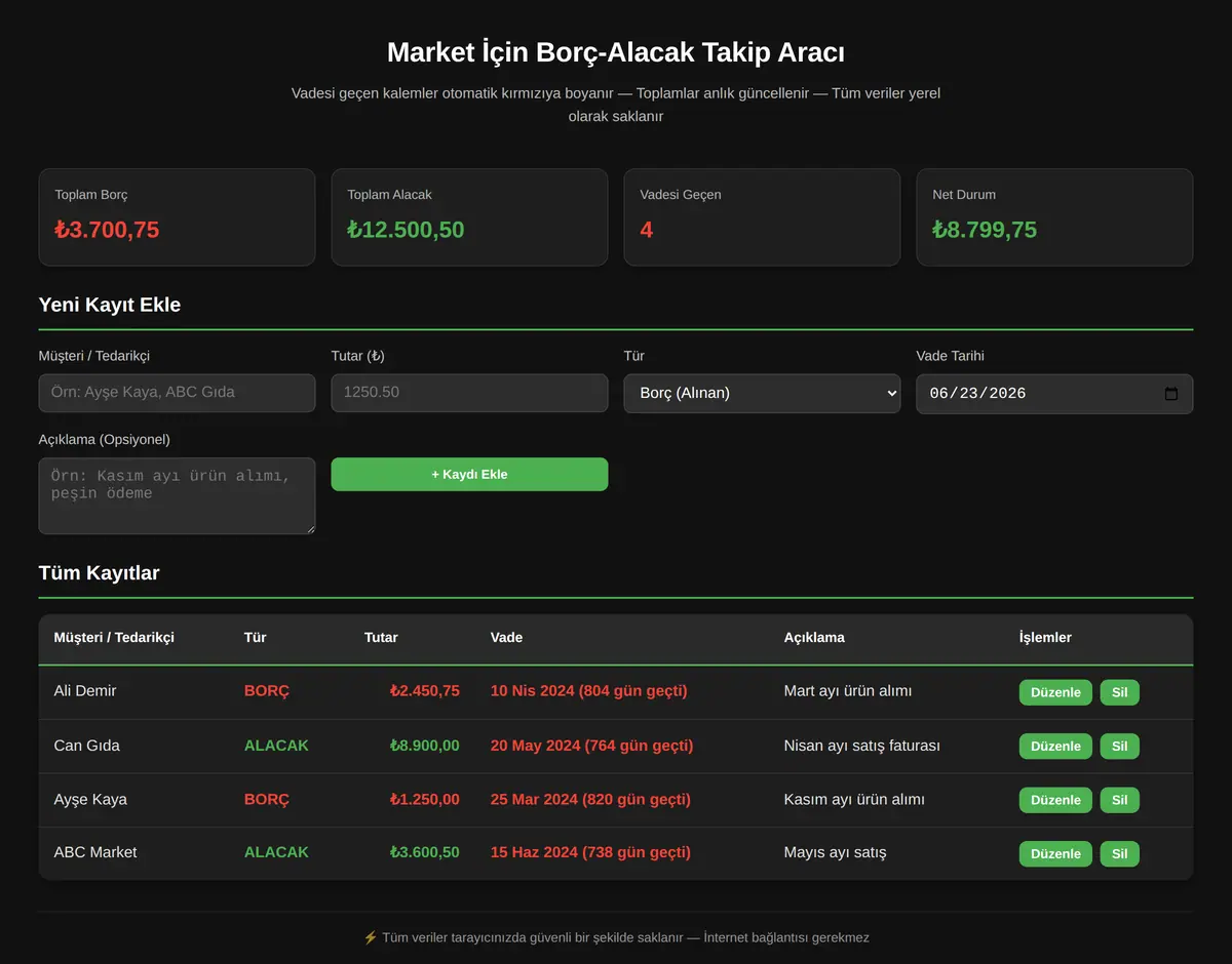 Market İçin Borç-Alacak Takip Aracı ekran görüntüsü 3