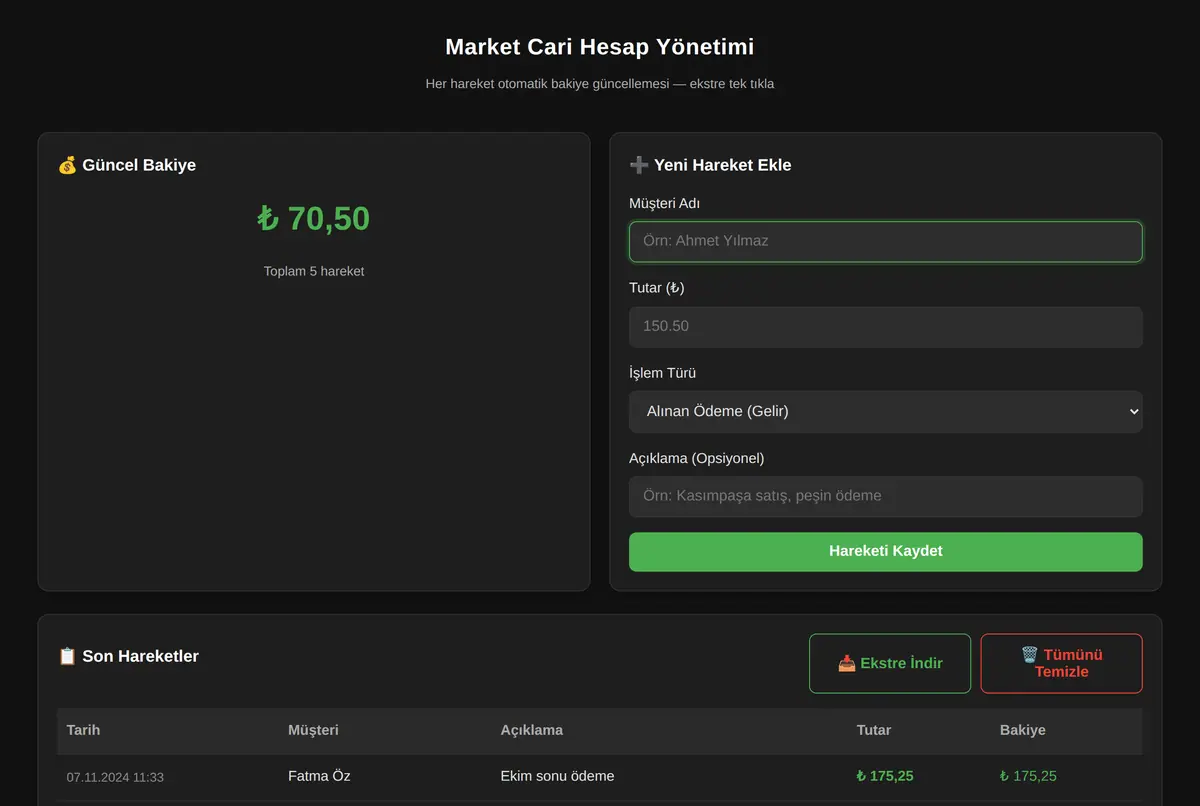 Market Cari Hesap Yönetimi ekran görüntüsü 2