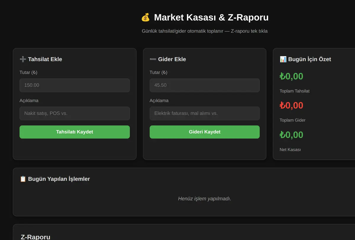 Market Kasası & Z-Raporu ekran görüntüsü